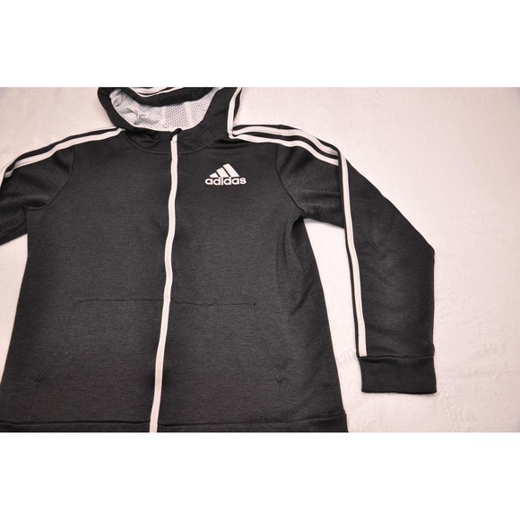 Adidas Hoodie Mens Large Black White Full Zip Three Stripe Logo Athletic Jacket - Picture 4 of 10